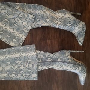 Snakeskin thigh boots